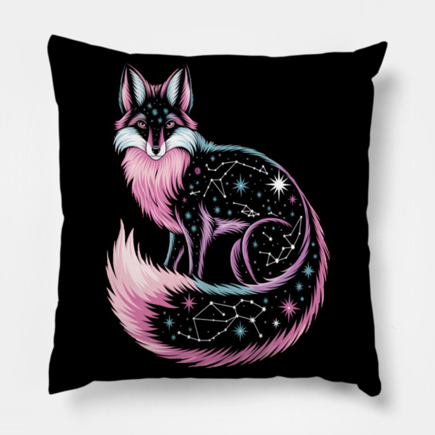 Cosmic Pink Fox illustration Pillow by BirdsnStuff