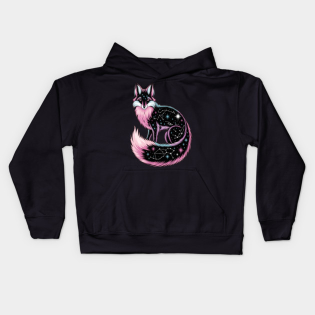 Cosmic Pink Fox illustration Kids Hoodie by BirdsnStuff