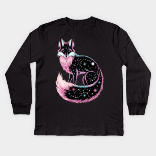 Cosmic Pink Fox illustration Kids Long Sleeve T-Shirt