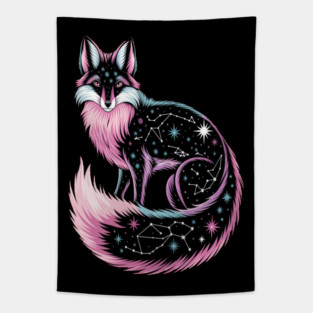 Cosmic Pink Fox illustration Tapestry
