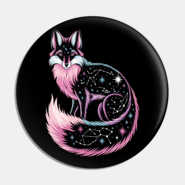 Cosmic Pink Fox illustration Pin by BirdsnStuff