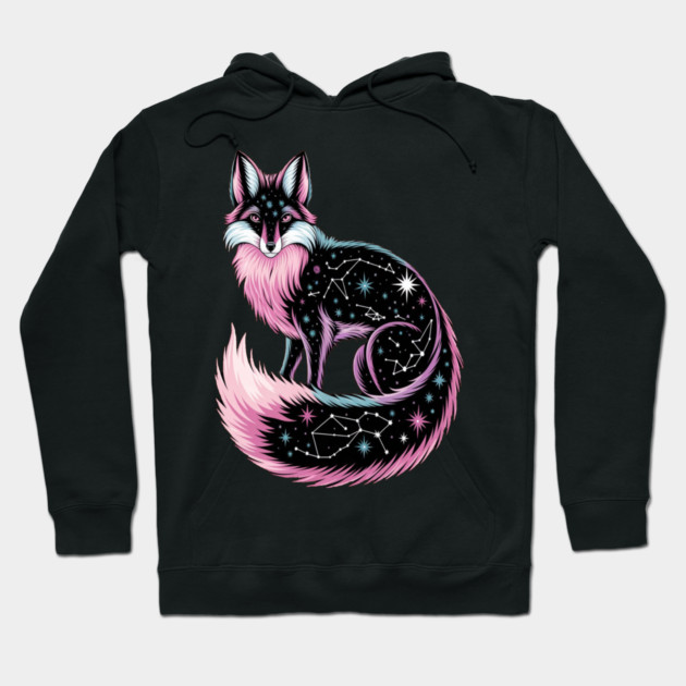 Cosmic Pink Fox illustration Hoodie by BirdsnStuff
