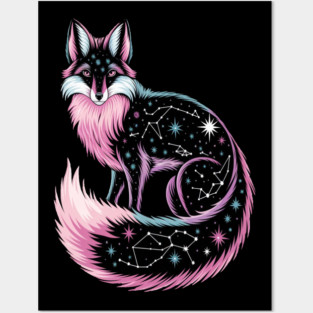 Cosmic Pink Fox illustration Posters and Art