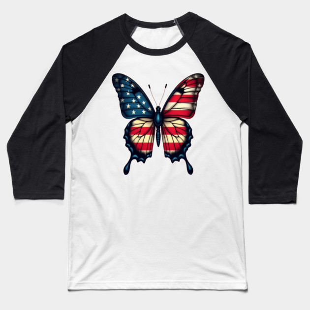 Patriotic Butterfly Baseball T-Shirt by BirdsnStuff