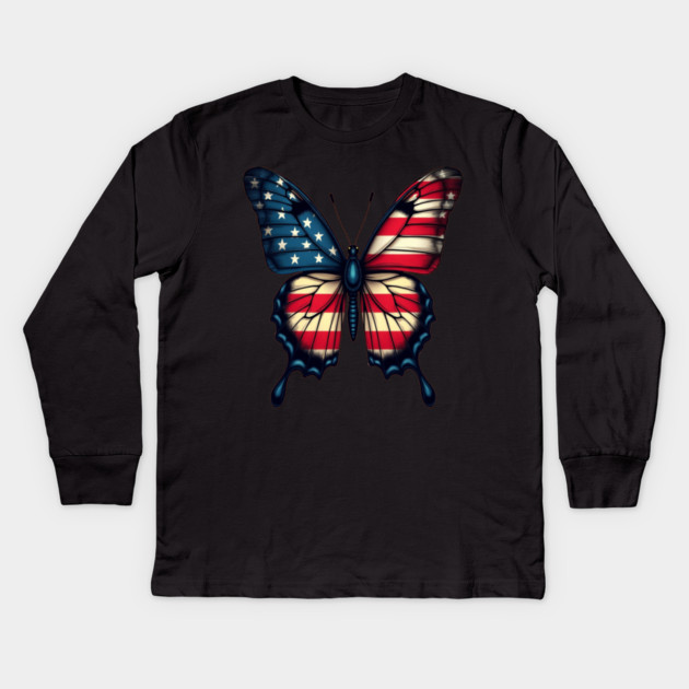 Patriotic Butterfly Kids Long Sleeve T-Shirt by BirdsnStuff