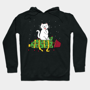 white cat knocked the christmas tree Hoodie