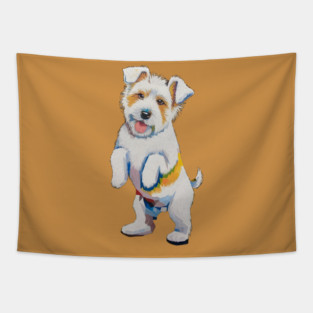 Small Dog Standing on its Hind Legs Like Said Congratulations Tapestry
