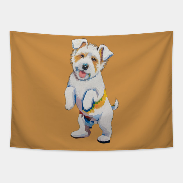 Small Dog Standing on its Hind Legs Like Said Congratulations Tapestry by animegirlnft