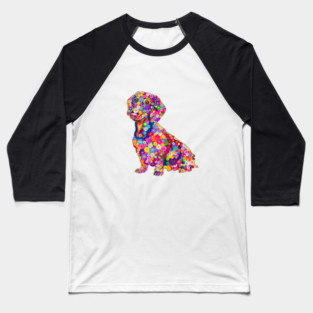 Colorful Artistic Representation of Dog Various Flowers Baseball T-Shirt