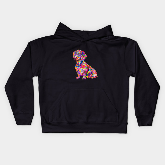 Colorful Artistic Representation of Dog Various Flowers Kids Hoodie by animegirlnft