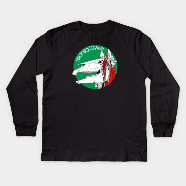 Mari Lwyd Welsh Christmas Kids Long Sleeve T-Shirt by H. R. Sinclair