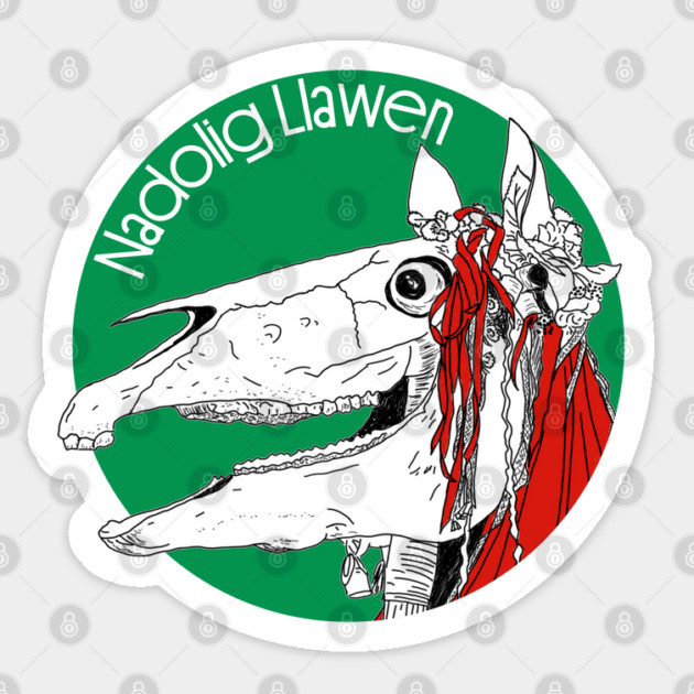 Mari Lwyd Welsh Christmas Sticker by H. R. Sinclair