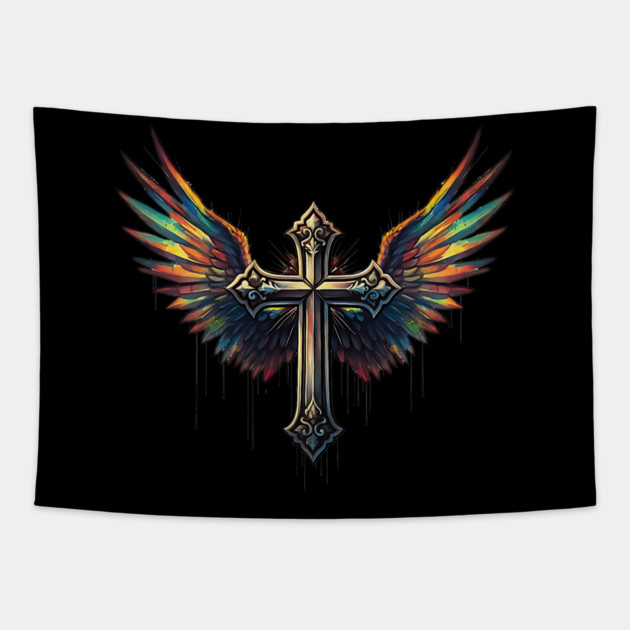 Cross and Wings Tapestry by UrbanLifeApparel