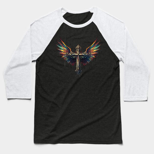 Cross and Wings Baseball T-Shirt by UrbanLifeApparel
