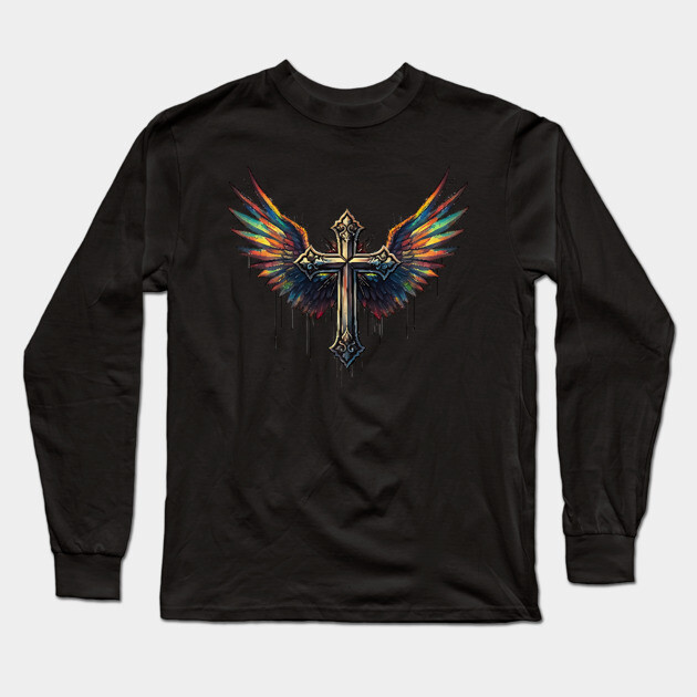 Cross and Wings Long Sleeve T-Shirt by UrbanLifeApparel