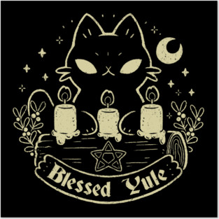 Blessed Yule Black Cat Posters and Art