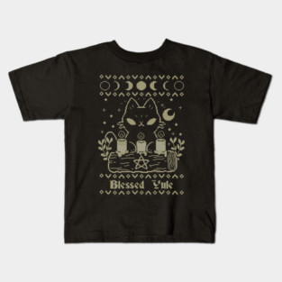 Blessed Yule Black Cat UGLY CHRISTMAS Kids T-Shirt