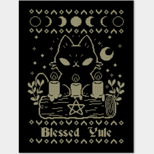 Blessed Yule Black Cat UGLY CHRISTMAS Posters and Art
