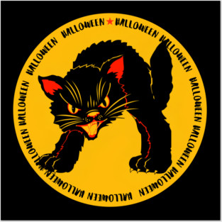 Halloween black cat Posters and Art
