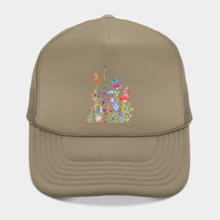 colorful wild flowers watercolor painting Hat
