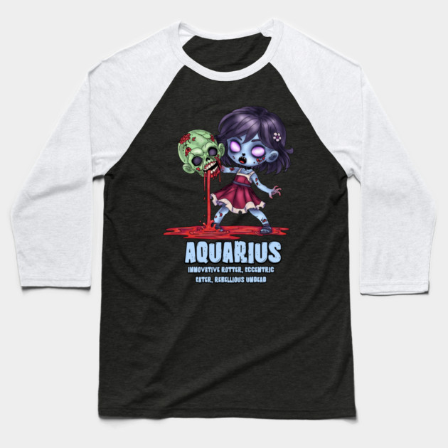 Aquarius Zombie Baseball T-Shirt by H. R. Sinclair