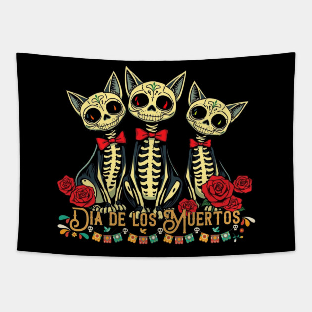 Dia De Los Muertos Cat Tapestry by Pete the Cat Guy