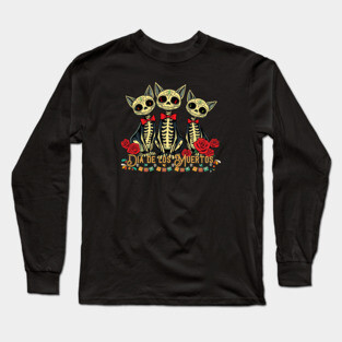 Dia De Los Muertos Cat Long Sleeve T-Shirt