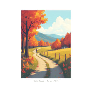 Retro Vintage Minimal  Indian Summer in Vermont - Scenic Autumn Landscape T-Shirt