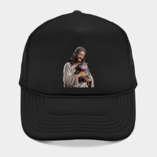 Holy Embrace Jesus With Moo Deng The Pygmy Hippo Hat