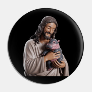 Holy Embrace Jesus With Moo Deng The Pygmy Hippo Pin