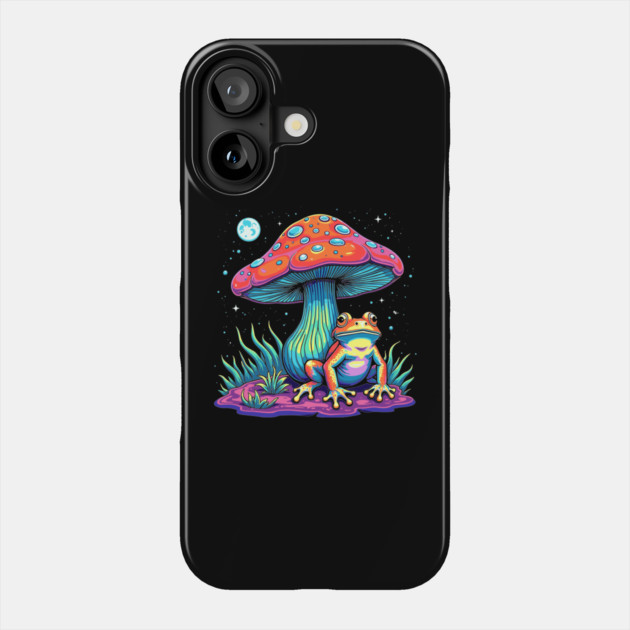 Psychedelic Frog Under Mushroom Trippy Art Phone Case by Anticorporati
