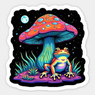 Psychedelic Frog Under Mushroom Trippy Art Sticker