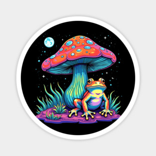 Psychedelic Frog Under Mushroom Trippy Art Magnet