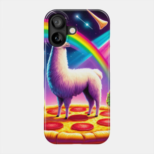 Funny Cool Llama Alpaca with Pizza and Cat Vibrant Phone Case