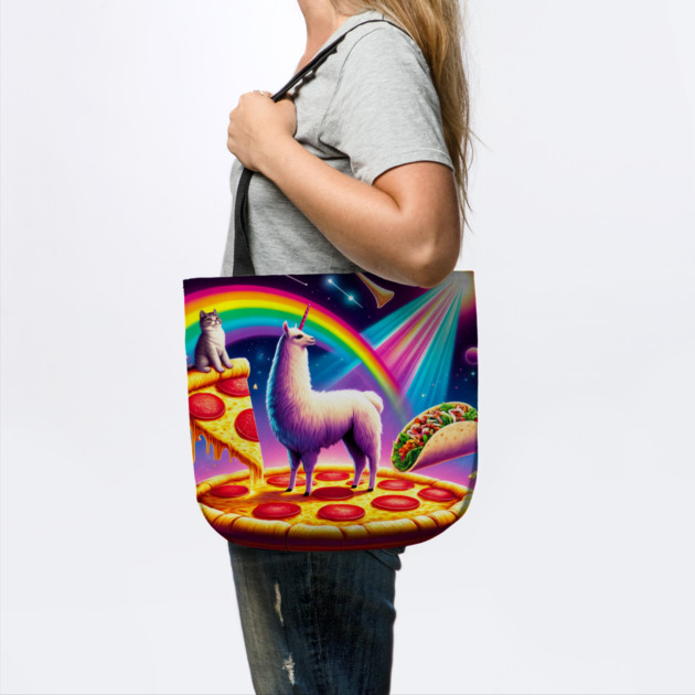 Funny Cool Llama Alpaca with Pizza and Cat Vibrant by logiamerch