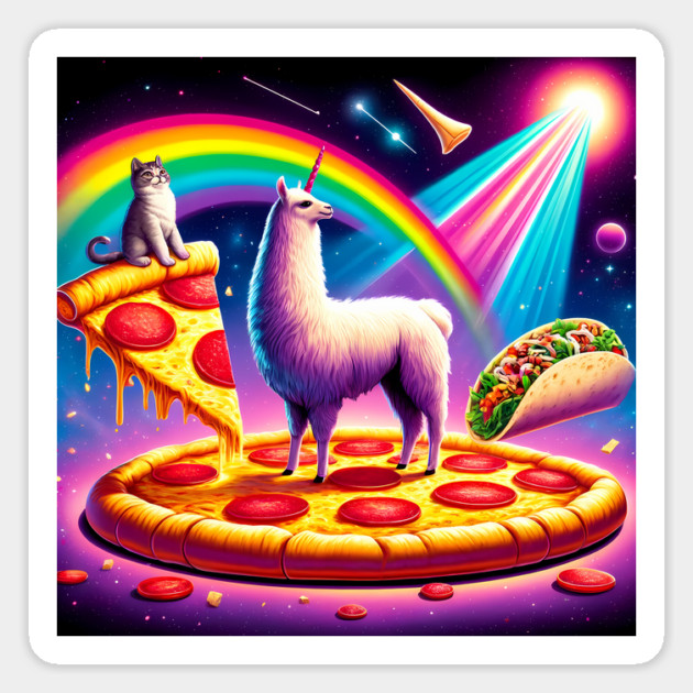 Funny Cool Llama Alpaca with Pizza and Cat Vibrant Magnet by logiamerch