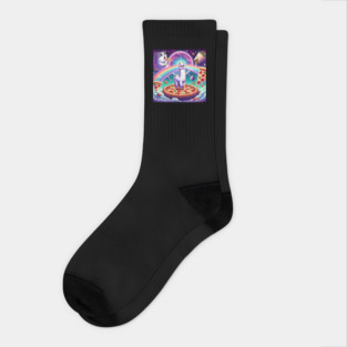 Funny Cat, Llama Alpaca with Pizza and Tacos Vibrant Socks