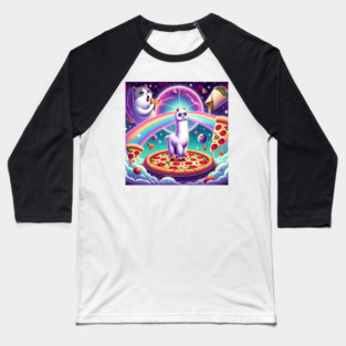 Funny Cat, Llama Alpaca with Pizza and Tacos Vibrant Baseball T-Shirt