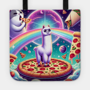 Funny Cat, Llama Alpaca with Pizza and Tacos Vibrant Tote