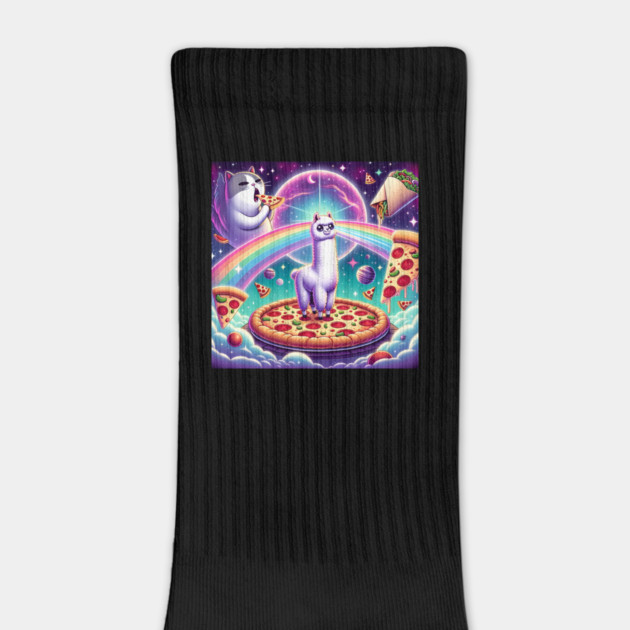 Funny Cat, Llama Alpaca with Pizza and Tacos Vibrant by logiamerch
