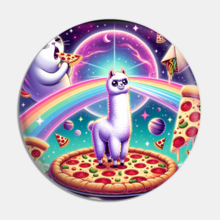 Funny Cat, Llama Alpaca with Pizza and Tacos Vibrant Pin