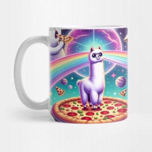 Funny Cat, Llama Alpaca with Pizza and Tacos Vibrant Mug