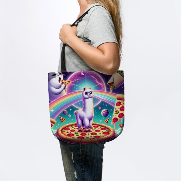 Funny Cat, Llama Alpaca with Pizza and Tacos Vibrant by logiamerch