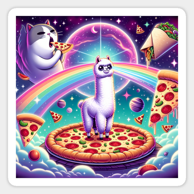Funny Cat, Llama Alpaca with Pizza and Tacos Vibrant Magnet by logiamerch