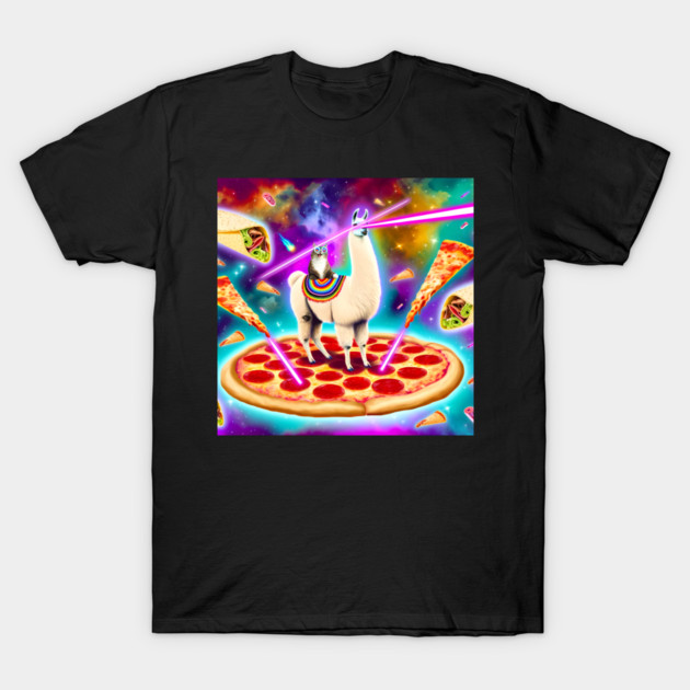 Funny Cat, Llama  with Pizza, Tacos, Lasers Vibrant T-Shirt by logiamerch