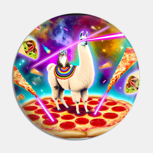 Funny Cat, Llama  with Pizza, Tacos, Lasers Vibrant Pin by logiamerch