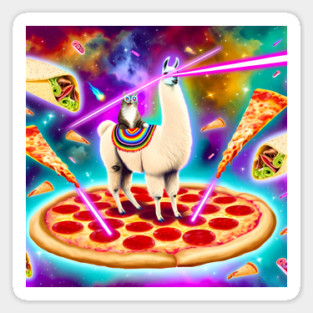 Funny Cat, Llama  with Pizza, Tacos, Lasers Vibrant Magnet