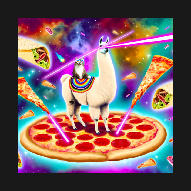 Funny Cat, Llama  with Pizza, Tacos, Lasers Vibrant by logiamerch