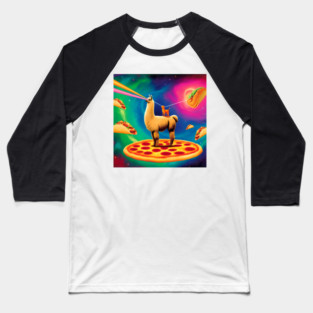 Funny Cat, Llama  with Pizza, Tacos, Lasers Vibrant Baseball T-Shirt