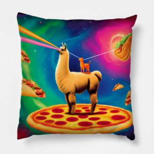 Funny Cat, Llama  with Pizza, Tacos, Lasers Vibrant Pillow